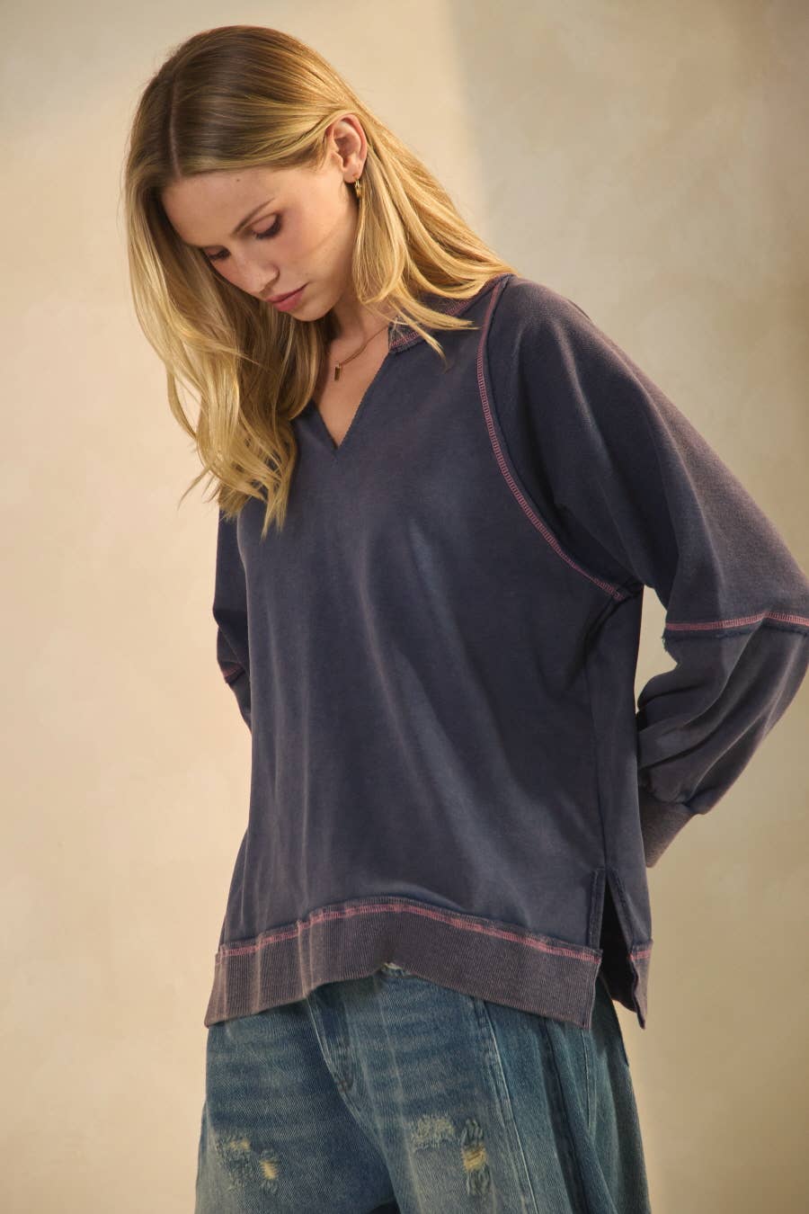 Acid Washed Long Sleeve Sweatshirts: Washed Terracotta / S