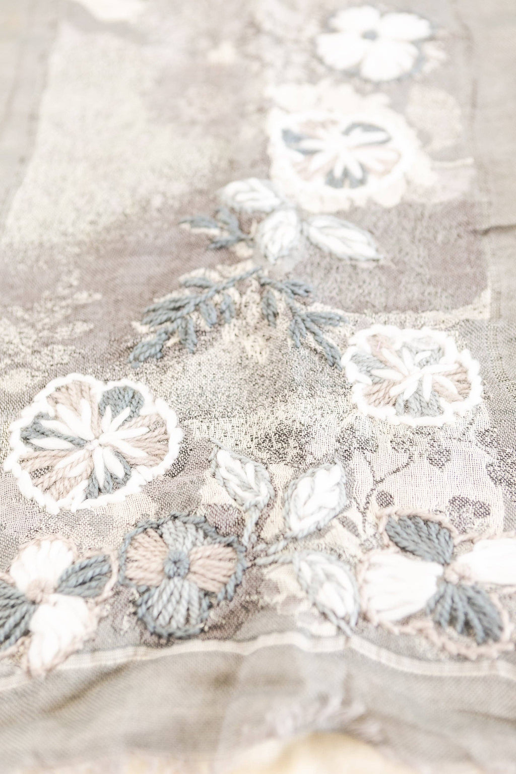 Layered Wool Embroidered Wrap: Salmon