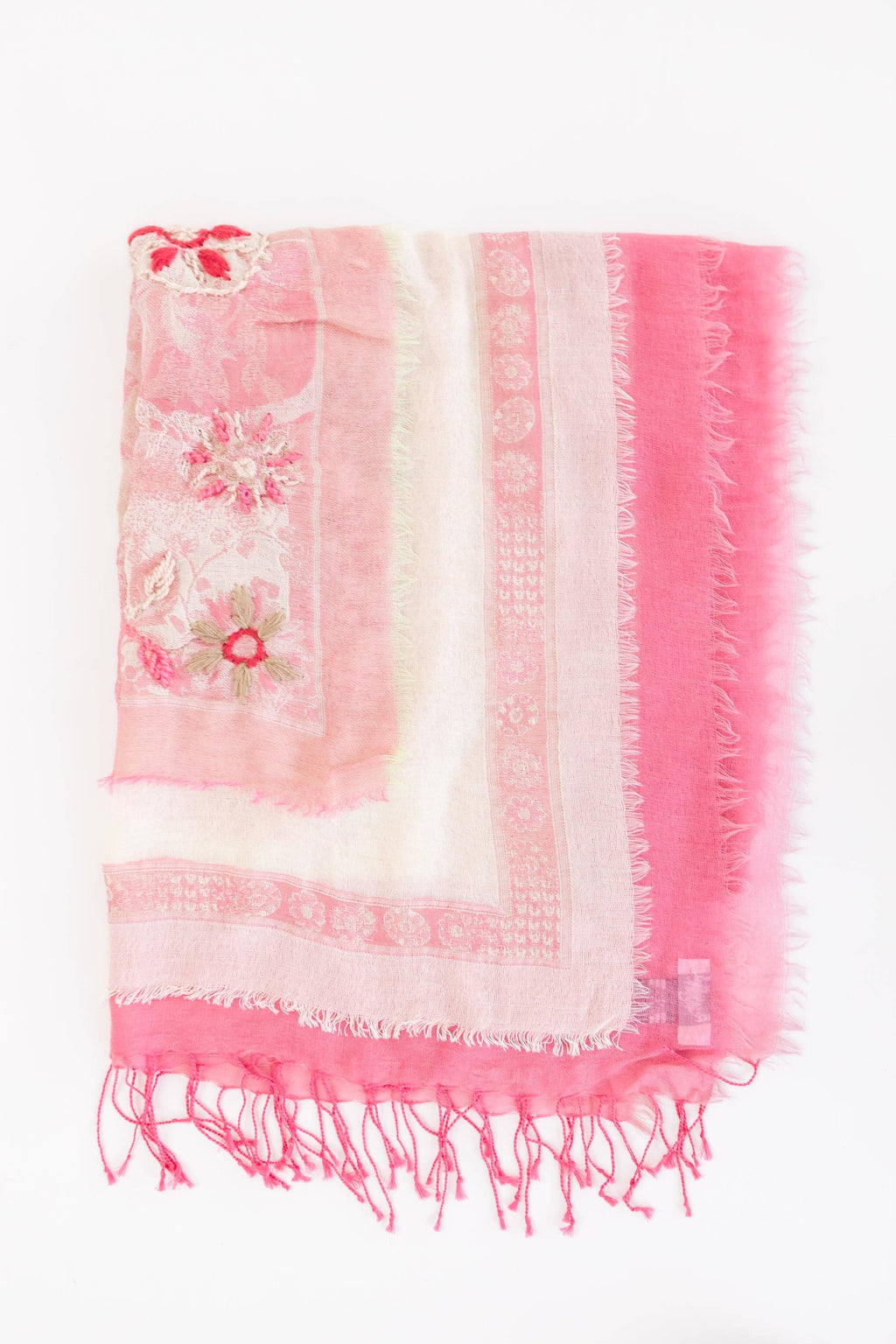 Layered Wool Embroidered Wrap: Salmon