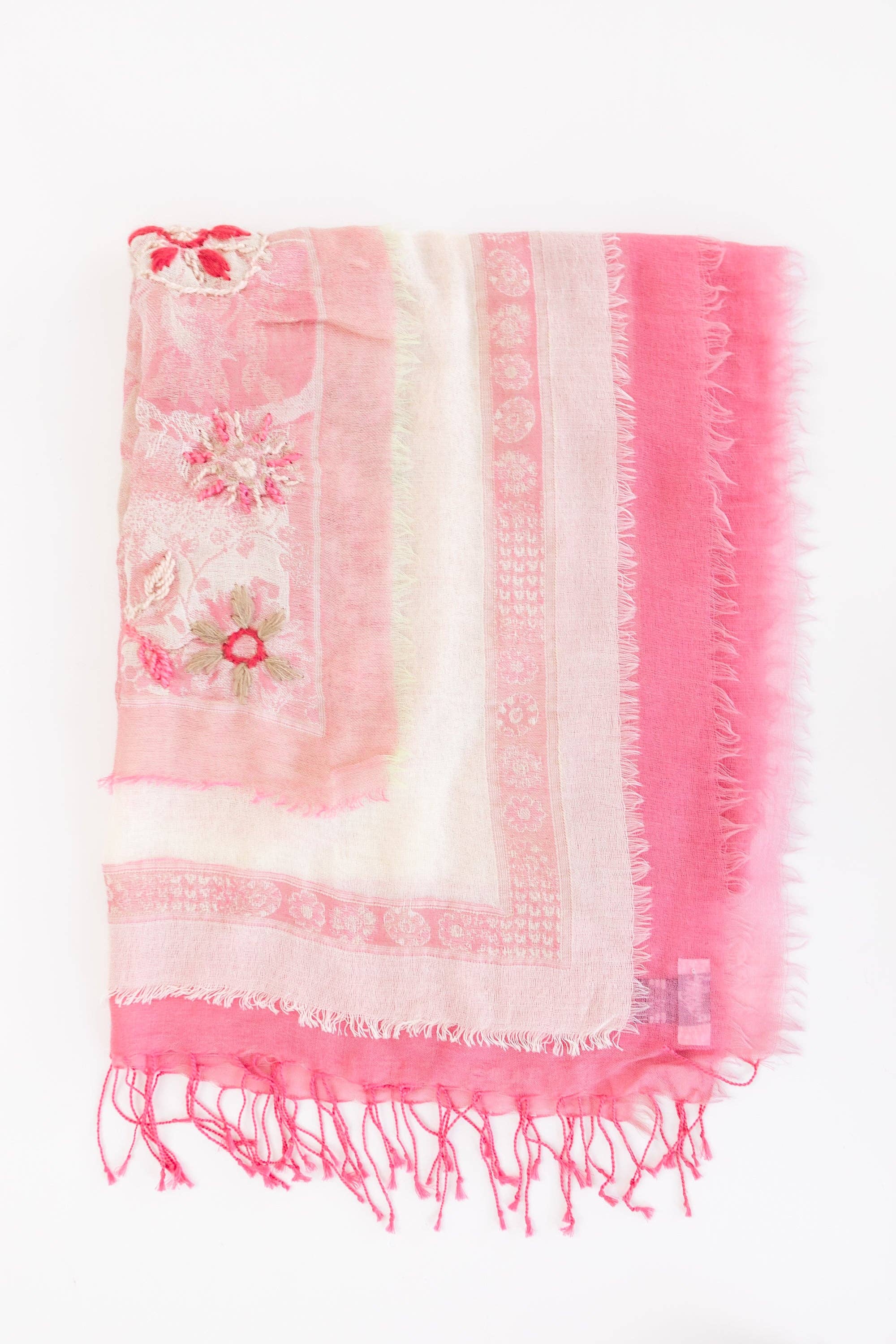Layered Wool Embroidered Wrap: Salmon