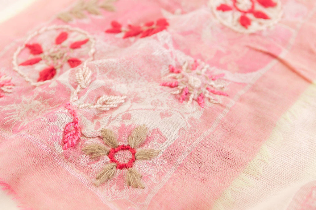 Layered Wool Embroidered Wrap: Salmon