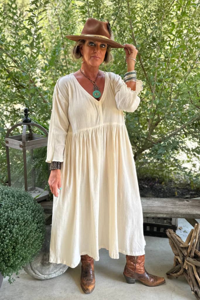 Breezy Afternoon Dress Parchment JG-17A : ONE SIZE