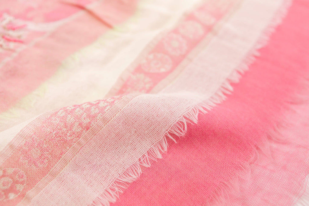 Layered Wool Embroidered Wrap: Salmon