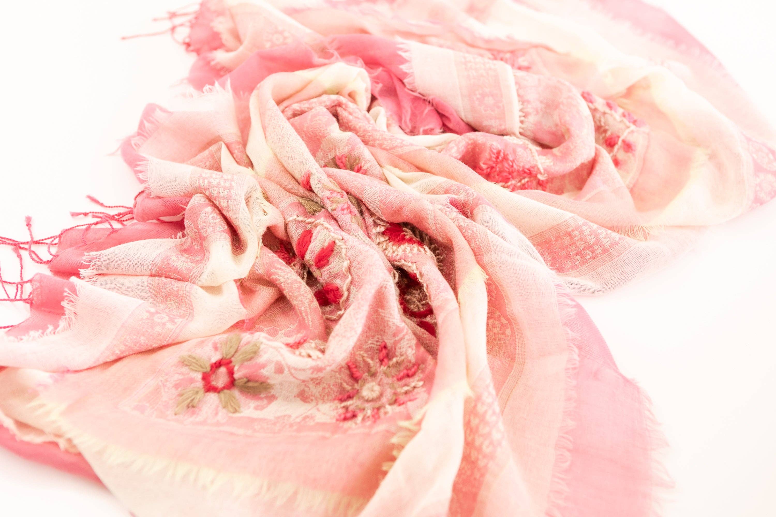 Layered Wool Embroidered Wrap: Salmon