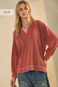 Plus Acid Washed Long Sleeve Sweatshirts: Washed Terracotta / Plus Size / XL