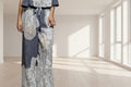 Solid Lace Patch Detail Woven Pants: CHARCOAL / L