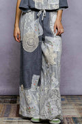 Solid Lace Patch Detail Woven Pants: CHARCOAL / M