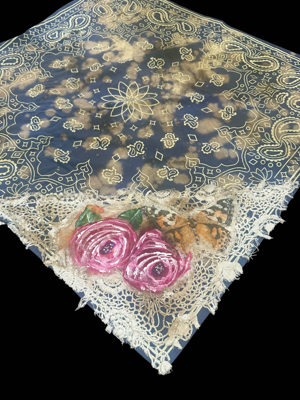 Navy Vintage Hand Painted Bandana