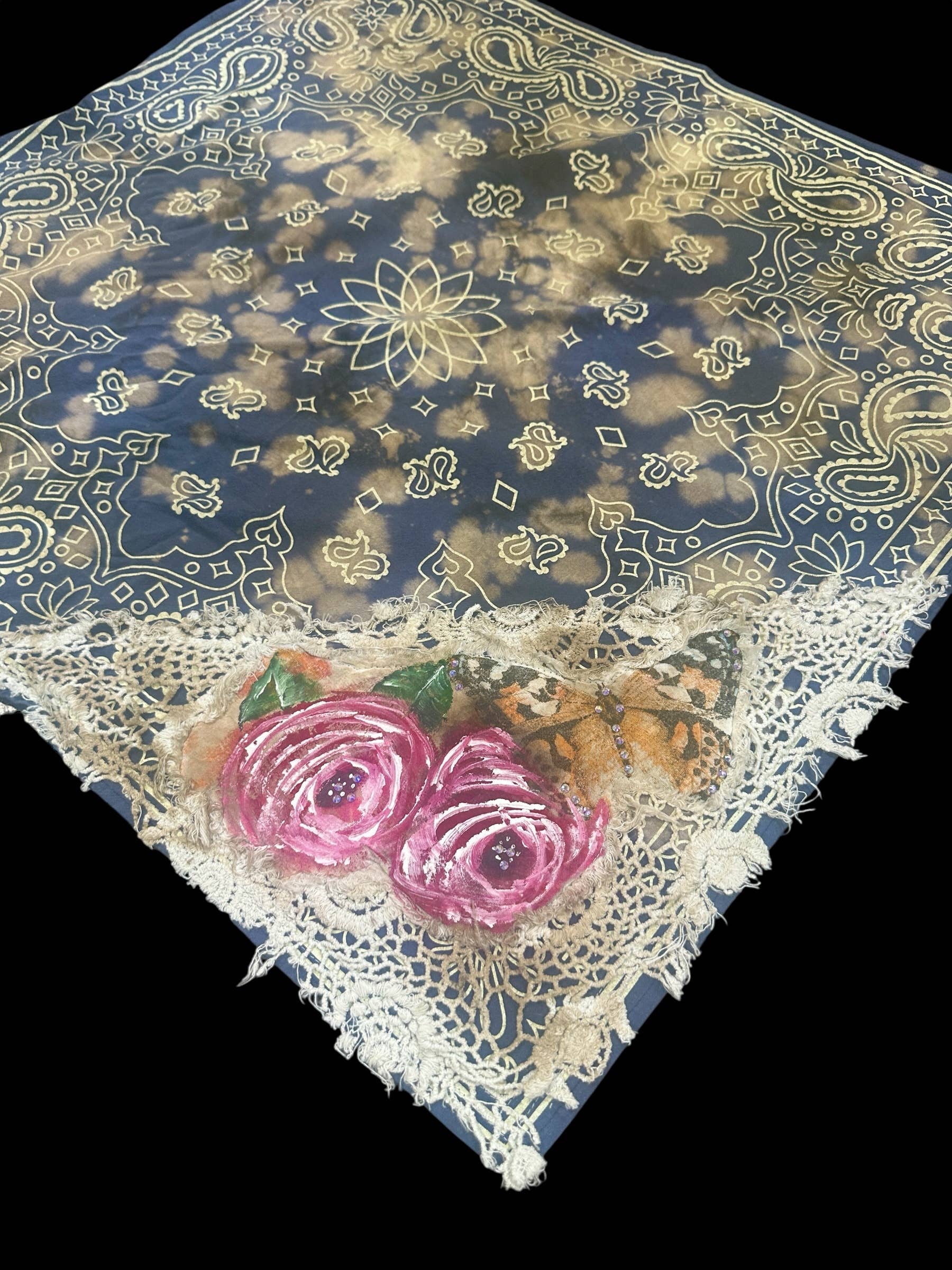 Navy Vintage Hand Painted Bandana