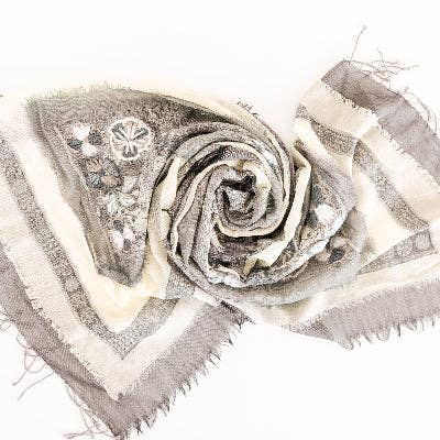 Layered Wool Embroidered Wrap: Salmon